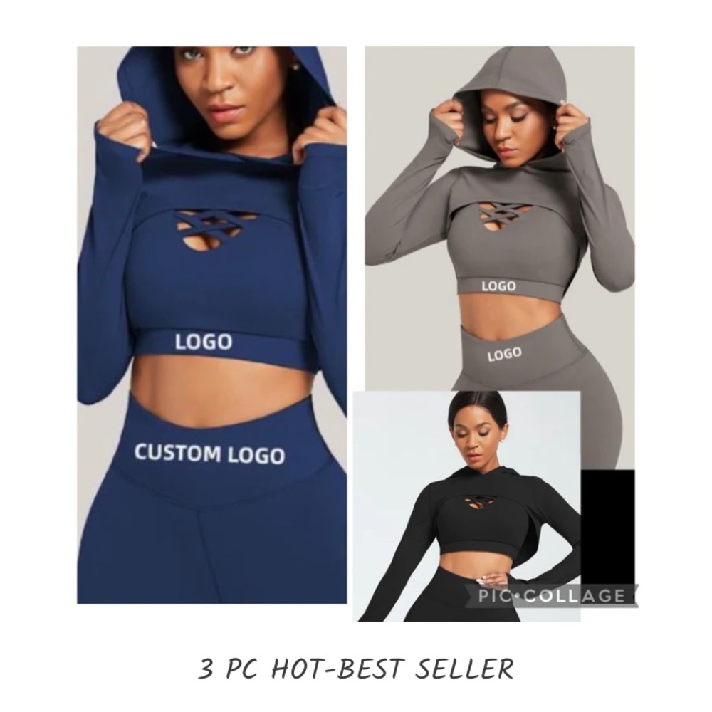 3 PC HOT YOGA SET W/ THUMBHOLED HOODIE 💅🏾